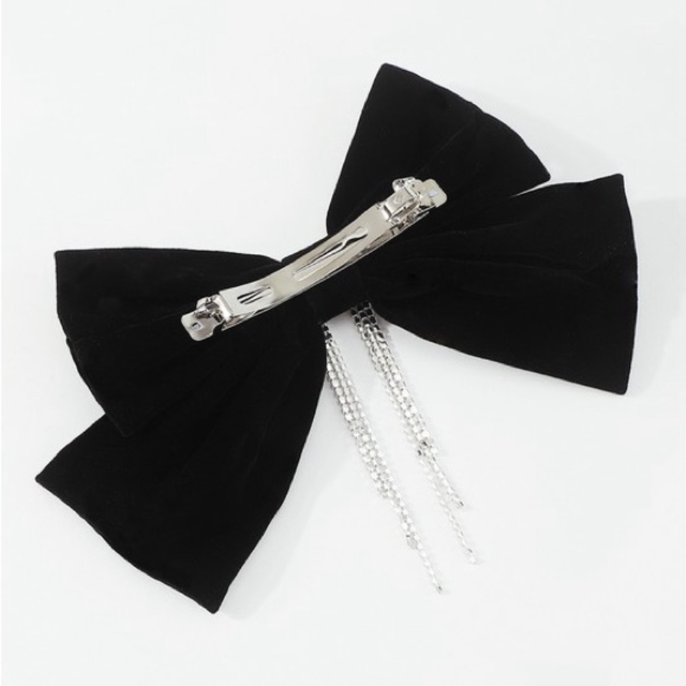 Black Velvet Crystal Tassel Hair Clip Bow (8000) - Picture 5 of 6